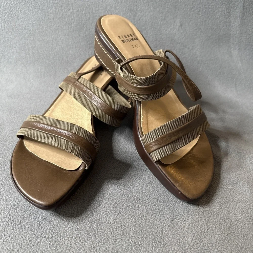 Stuart Weitzman Wedge Sandals Womens 7.5‎ Brown Slingback 2